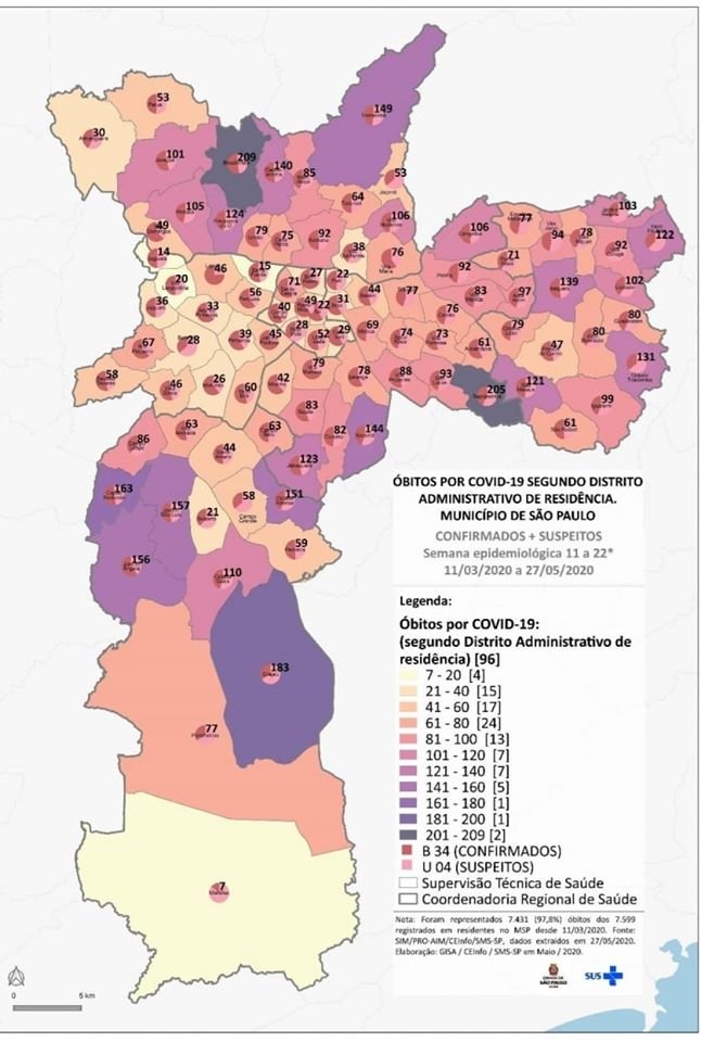 Óbitos por COVID-19 segundo distrito administrativo de residência. Município de São Paulo
